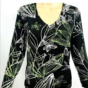 Chico Travelers blouse size 0 Black, white, green